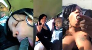 Sucking perra en coche del calvo negro