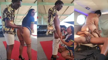 Sexy stewardess fucking a gifted black man on a private jet