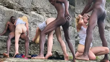 BBC destroying the skinny girl’s pussy on a rock