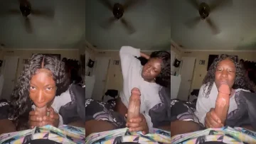 Ebony sucking his chocolate BBC until she drinks milk