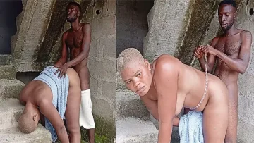 Fucking in front of the neighbor’s old house in a towel