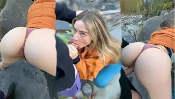 Outdoor sex with a sexy blonde with a round ass