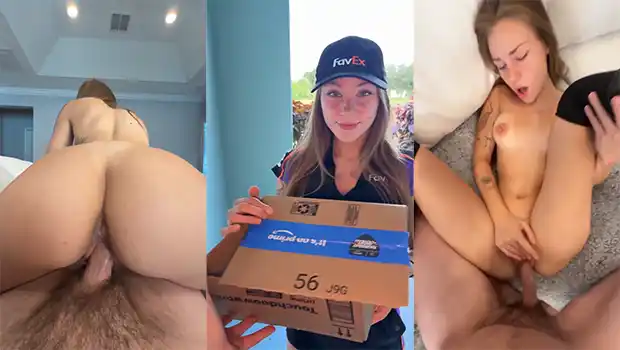 Sexy delivery girl brings me her ass like a package
